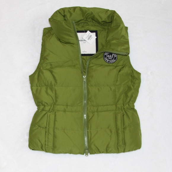 NWT Abercrombie & Fitch Girls Down Puffer Vest Jacket Green Size Large - Picture 2 of 3